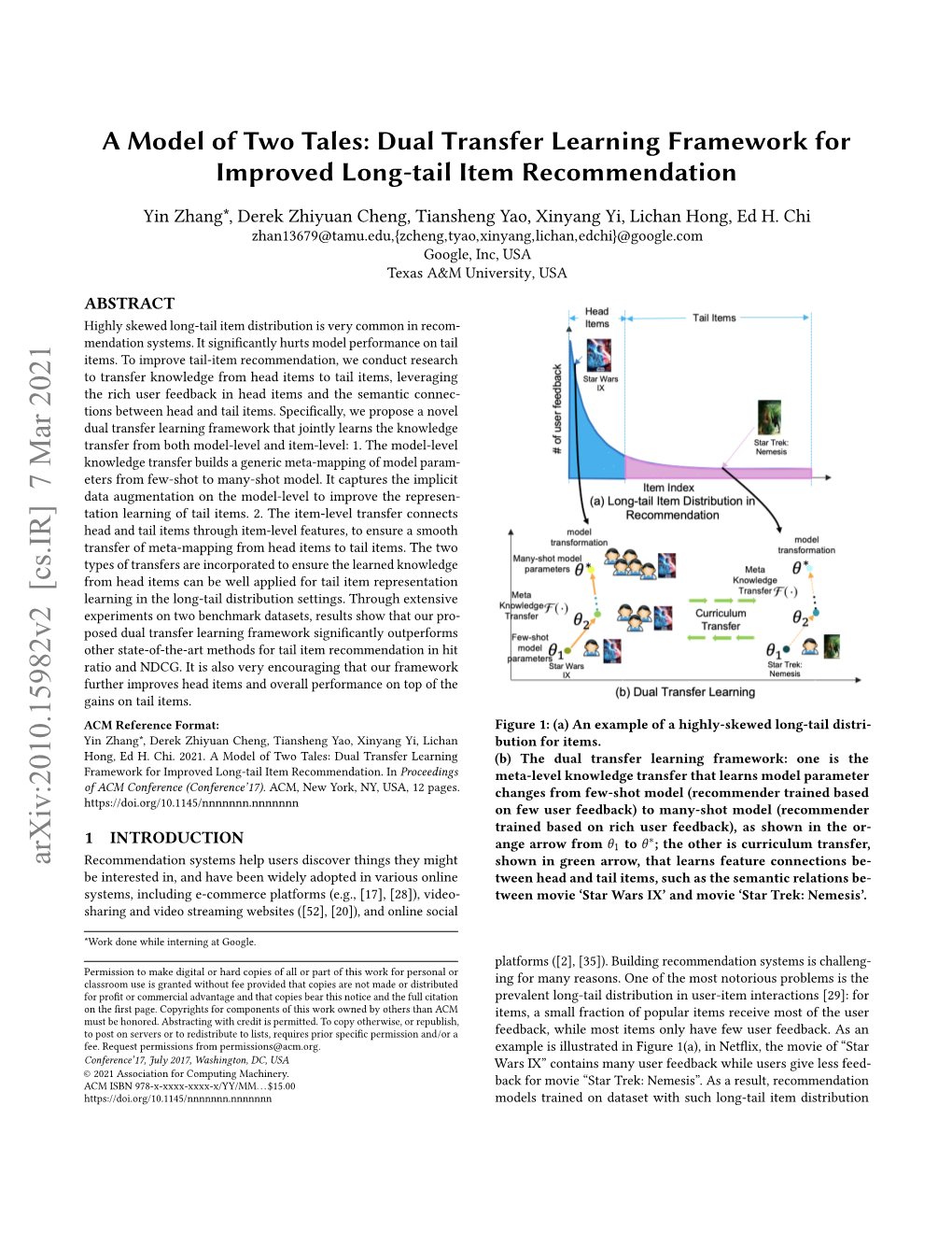 Dual Transfer Learning Framework for Improved Long-Tail Item Recommendation