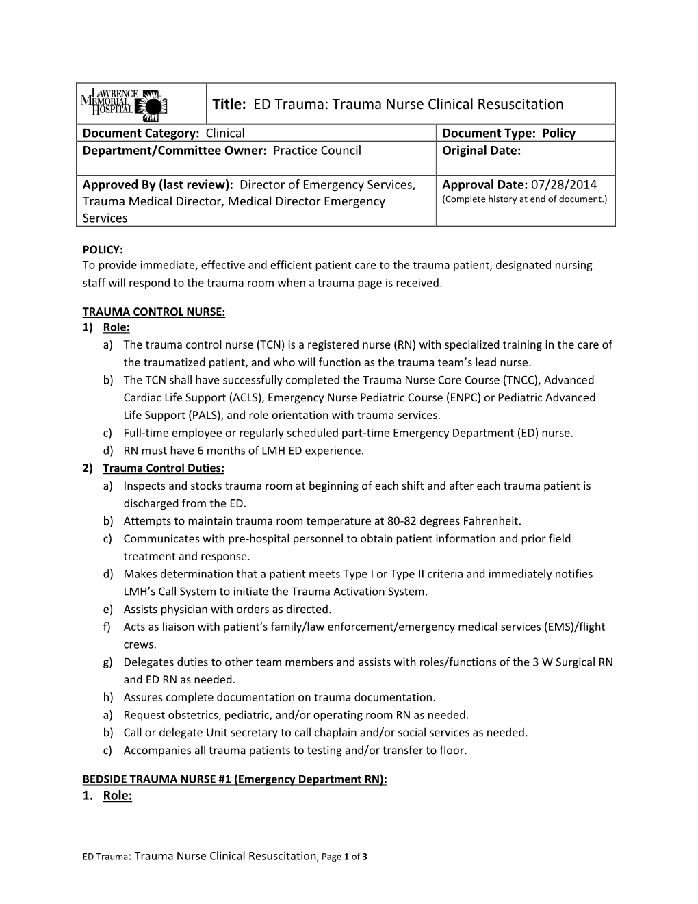 Title: ED Trauma: Trauma Nurse Clinical Resuscitation