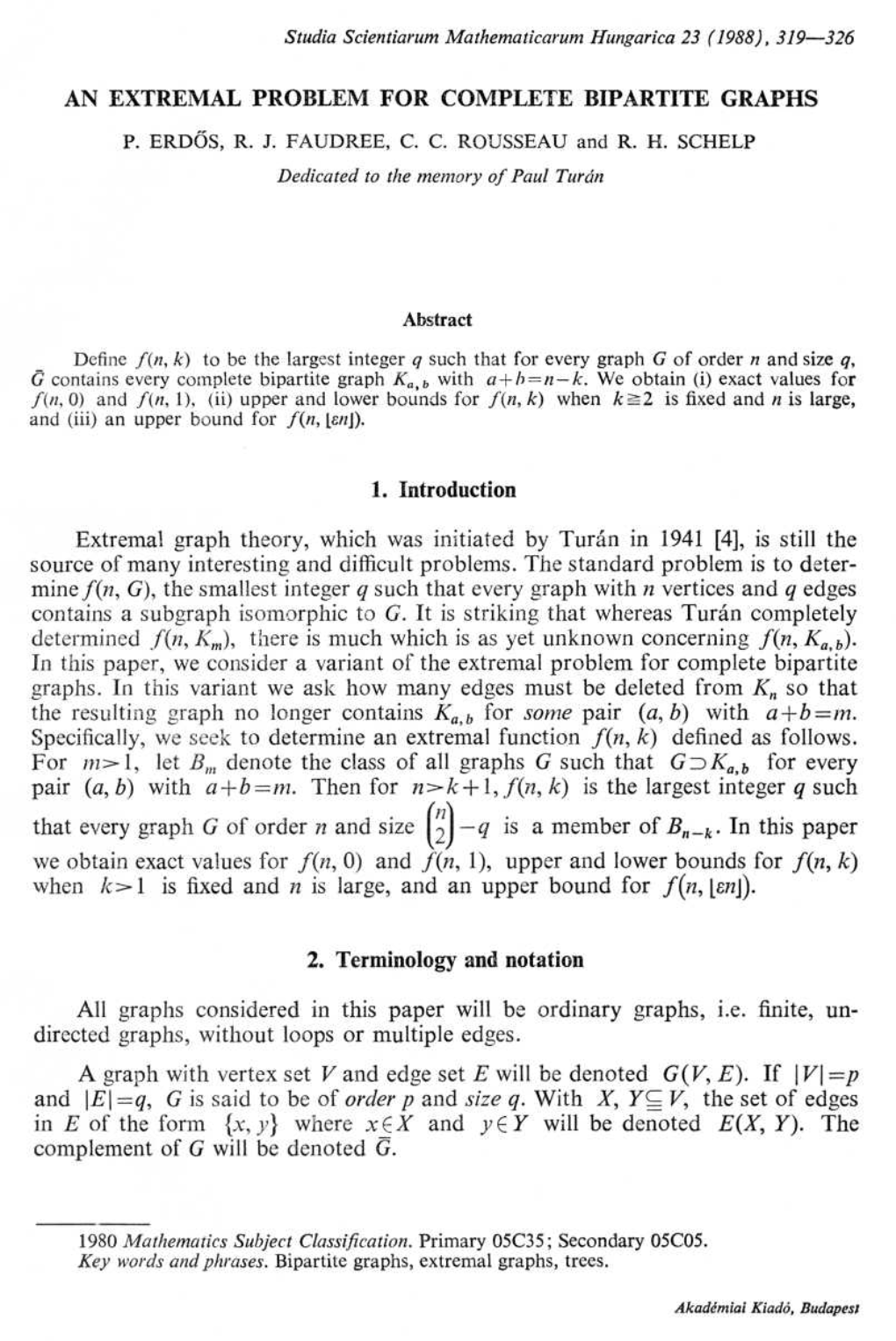 An Extremal Problem for Complete Bipartite Graphs