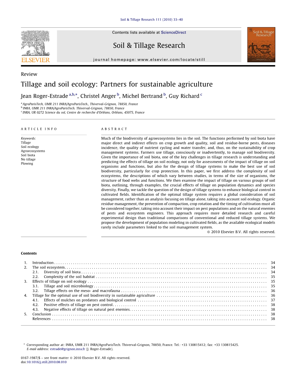 Tillage and Soil Ecology: Partners for Sustainable Agriculture