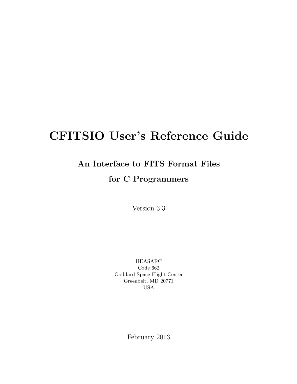 CFITSIO User's Reference Guide