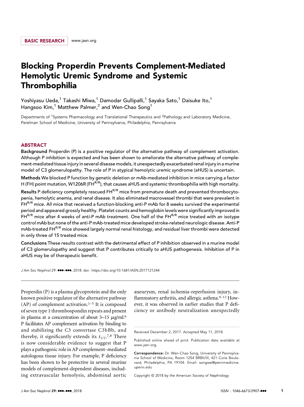 Blocking Properdin Prevents Complement-Mediated Hemolytic Uremic Syndrome and Systemic Thrombophilia