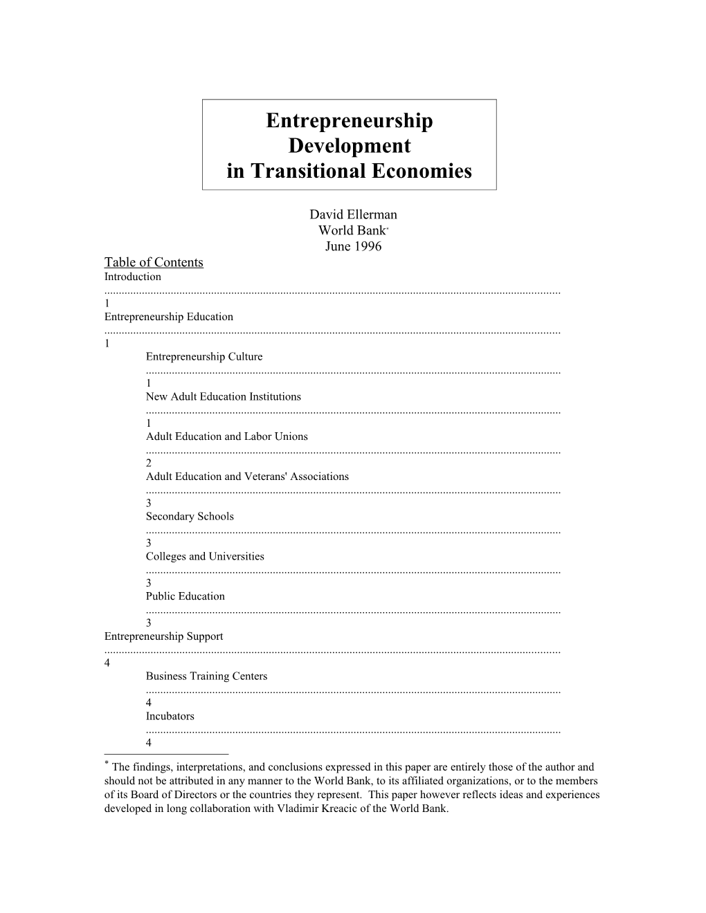 Entrepreneurship Development in Transitional Economies