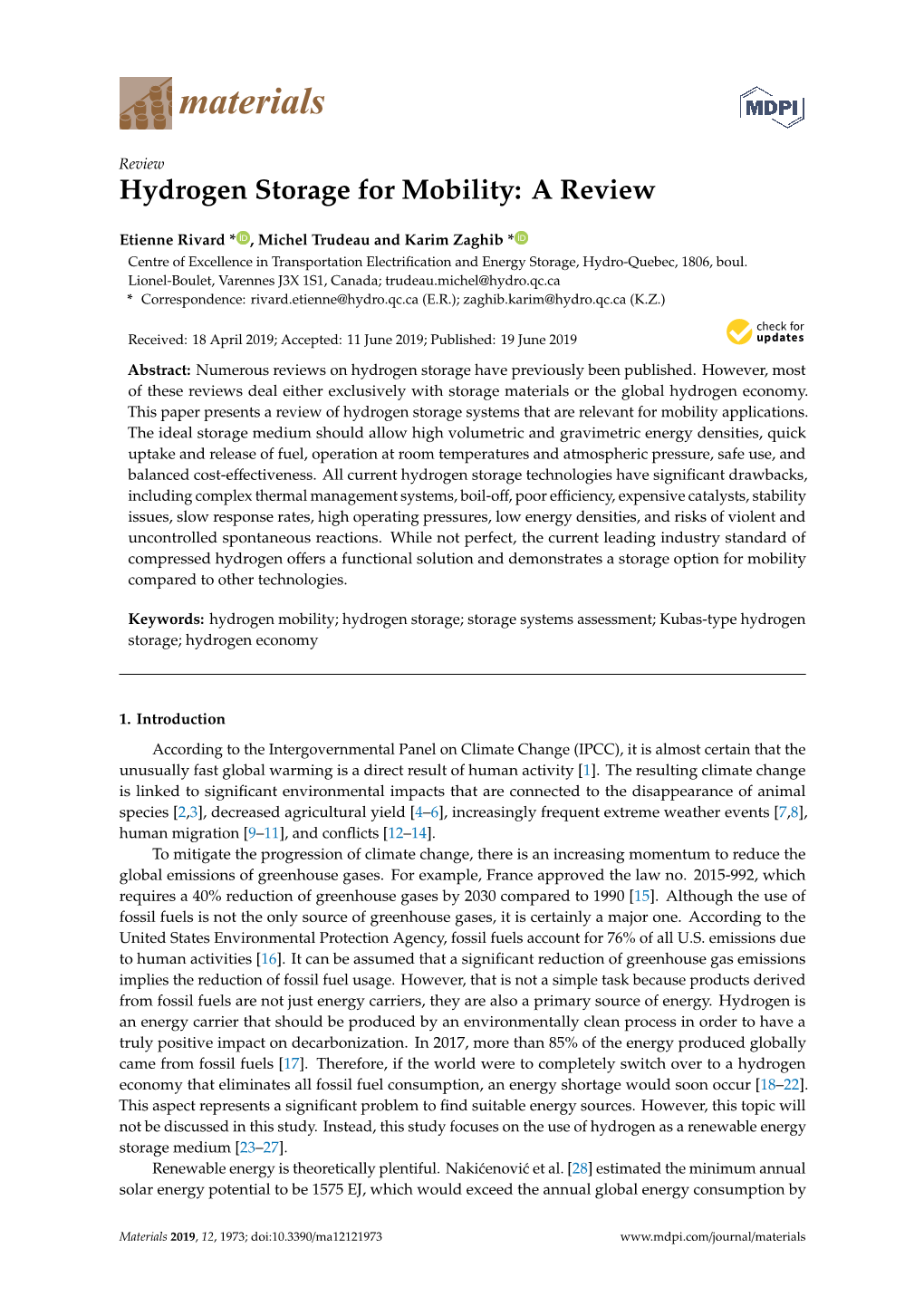 Hydrogen Storage for Mobility: a Review