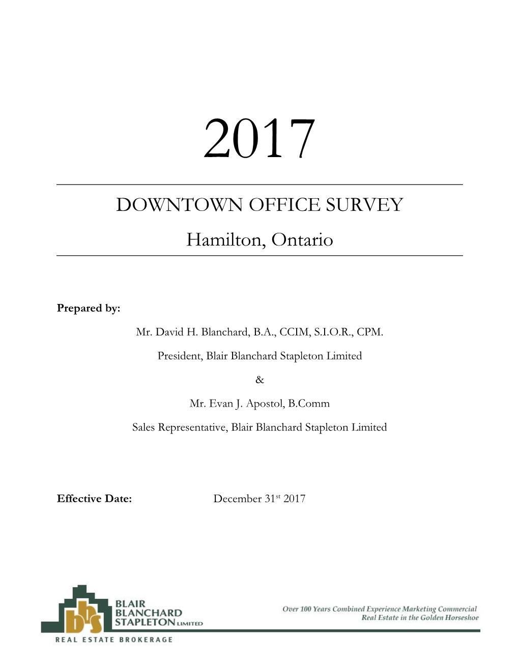 DOWNTOWN OFFICE SURVEY Hamilton, Ontario