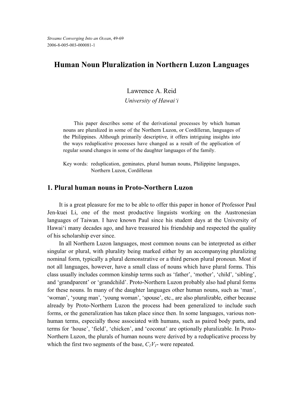 Human Noun Pluralization in Northern Luzon Languages