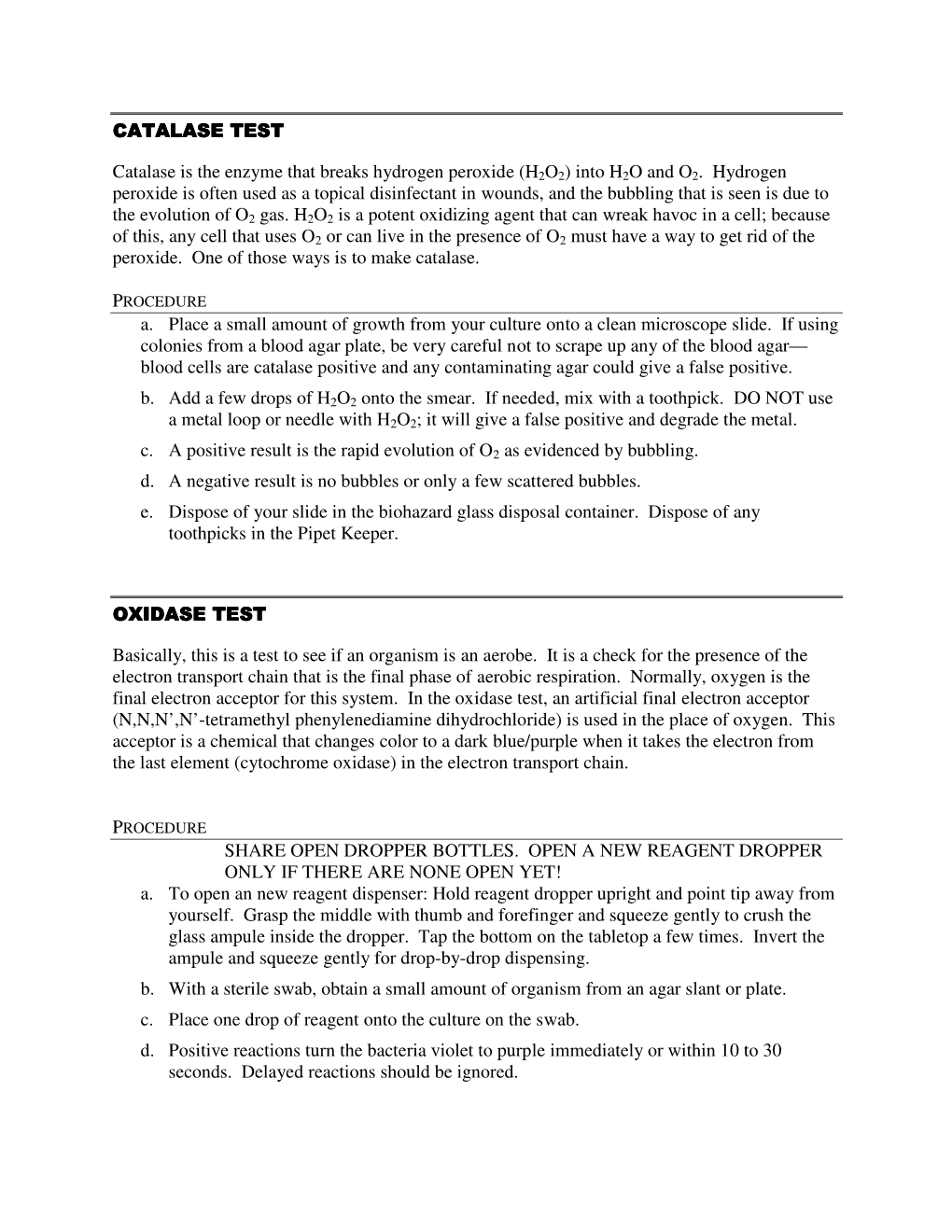 Catalase and Oxidase Test