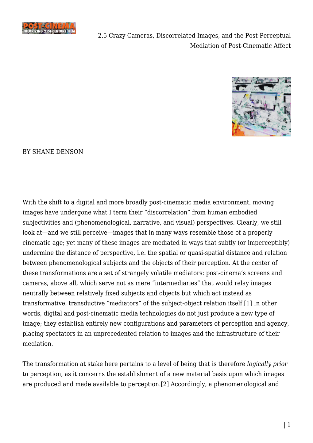 2.5 Crazy Cameras, Discorrelated Images, and the Post-Perceptual Mediation of Post-Cinematic Affect