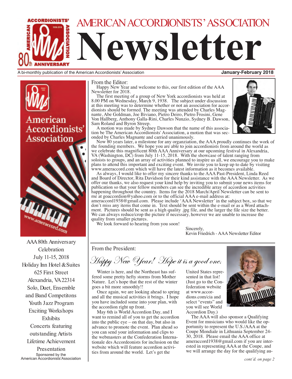 January-February 2018 from the Editor: Happy New Year and Welcome to This, Our First Edition of the AAA Newsletter for 2018