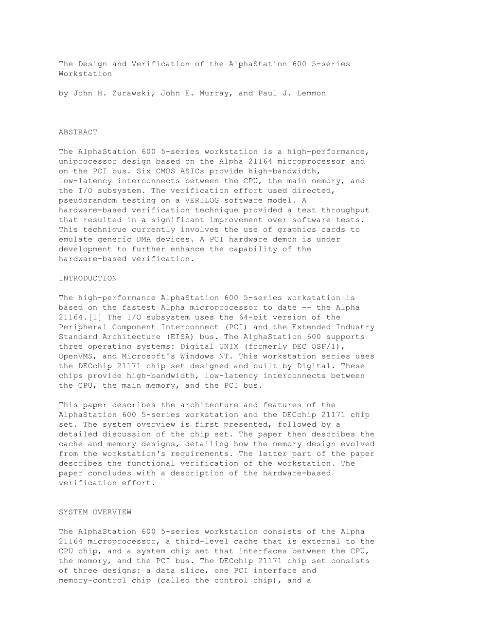 The Design and Verification of the Alphastation 600 5-Series Workstation by John H