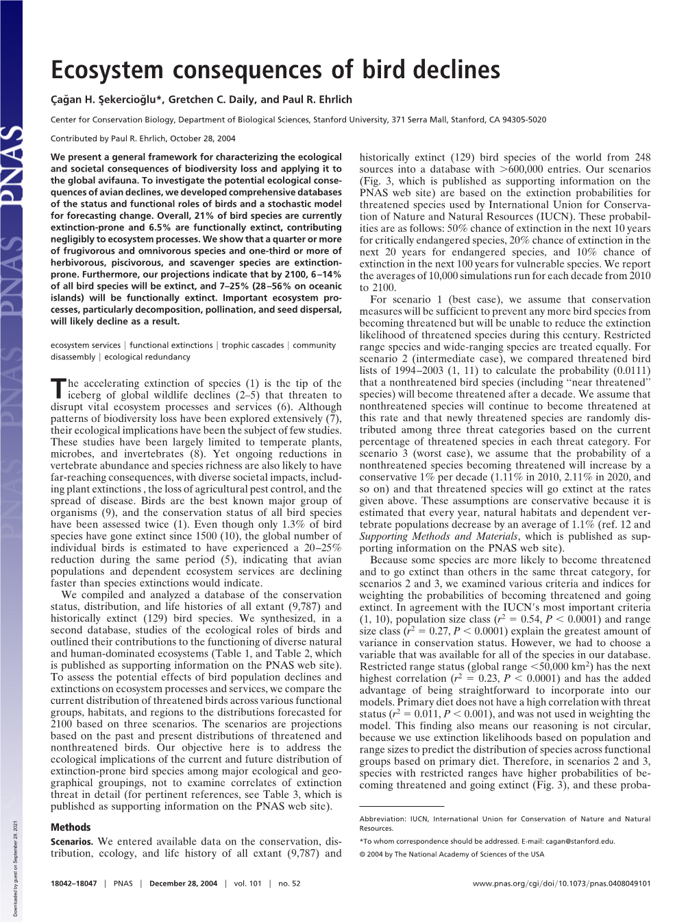 Ecosystem Consequences of Bird Declines