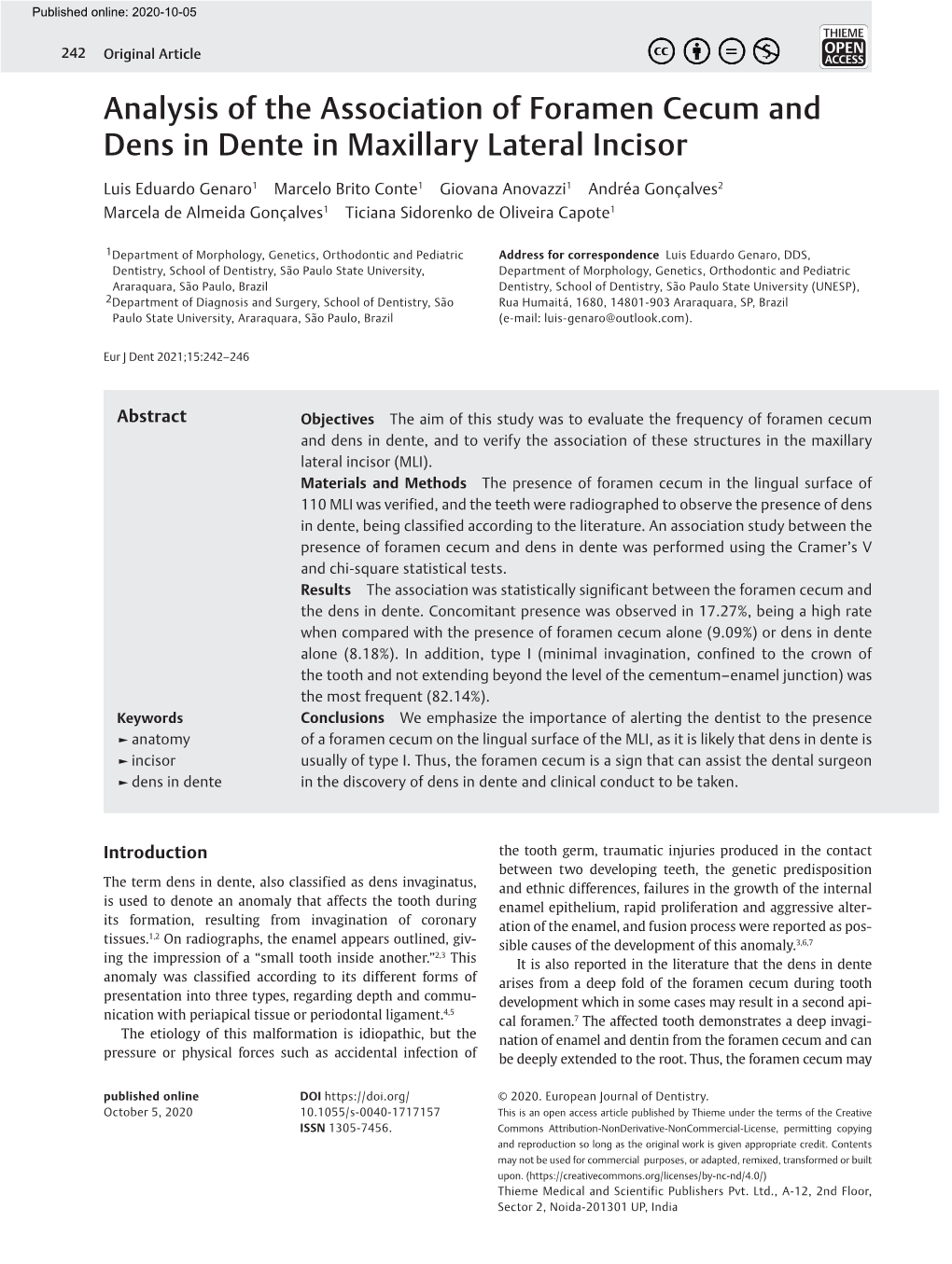 Analysis of the Association of Foramen Cecum and Dens in Dente in Maxillary Lateral Incisor