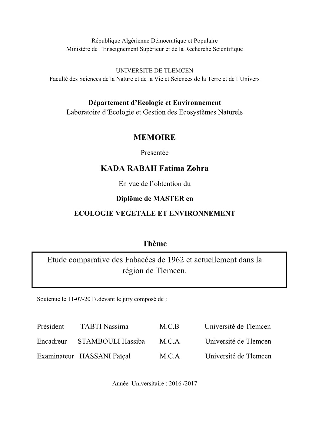 MEMOIRE KADA RABAH Fatima Zohra Thème Etude Comparative