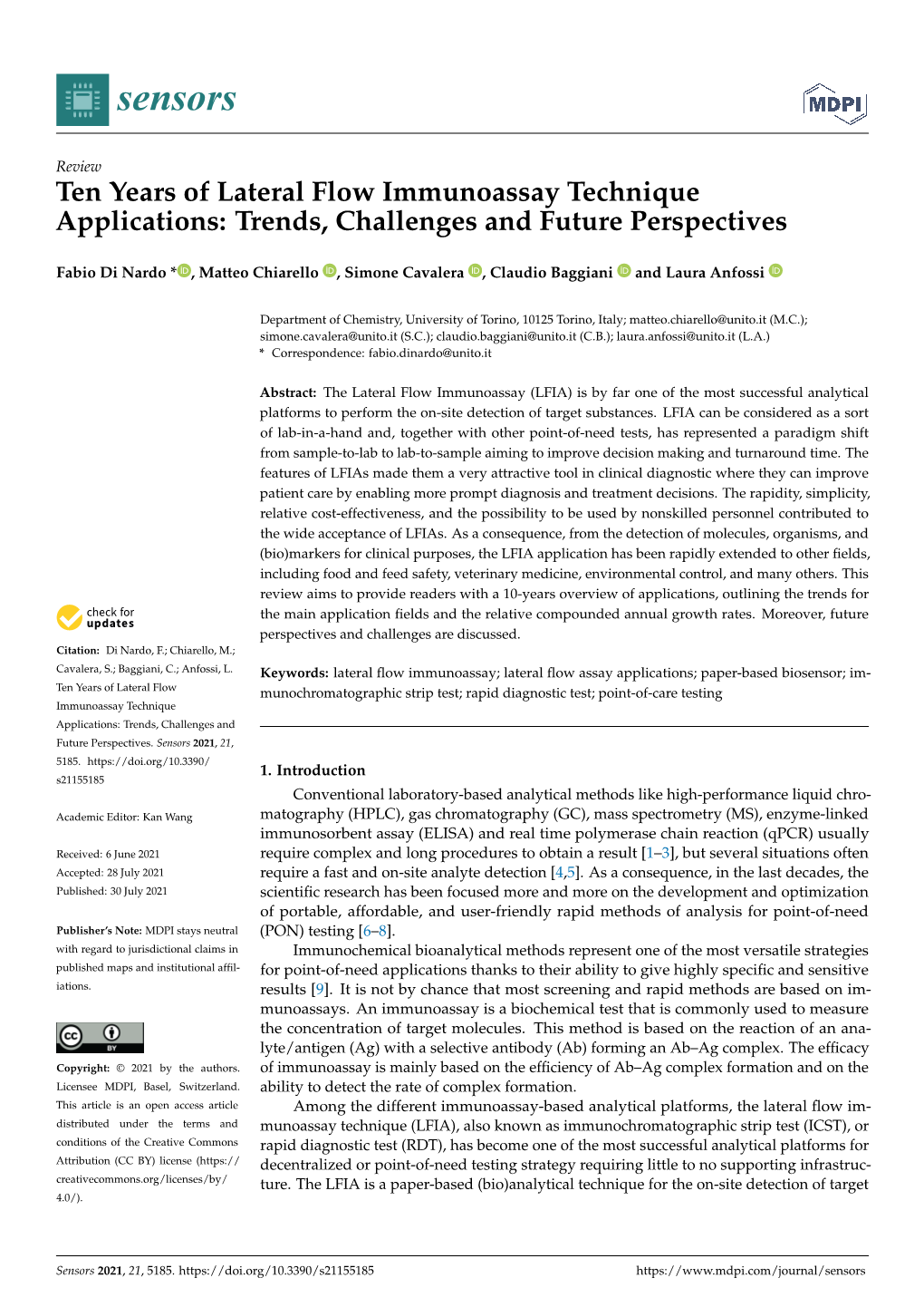 Ten Years of Lateral Flow Immunoassay Technique Applications: Trends, Challenges and Future Perspectives