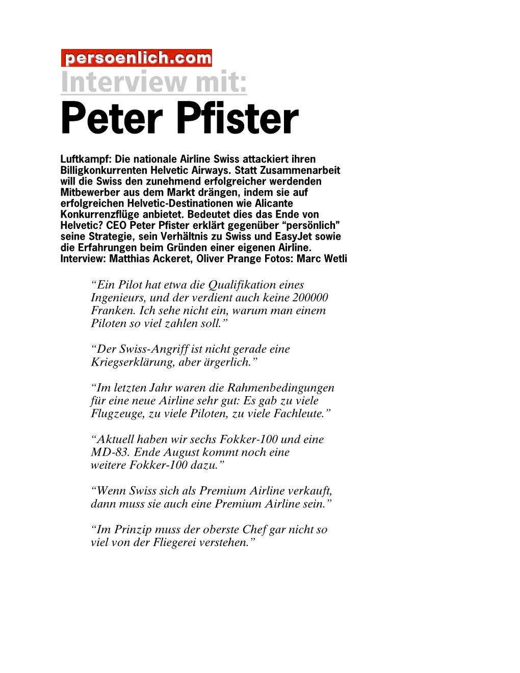 Interview Mit: Peter Pfister