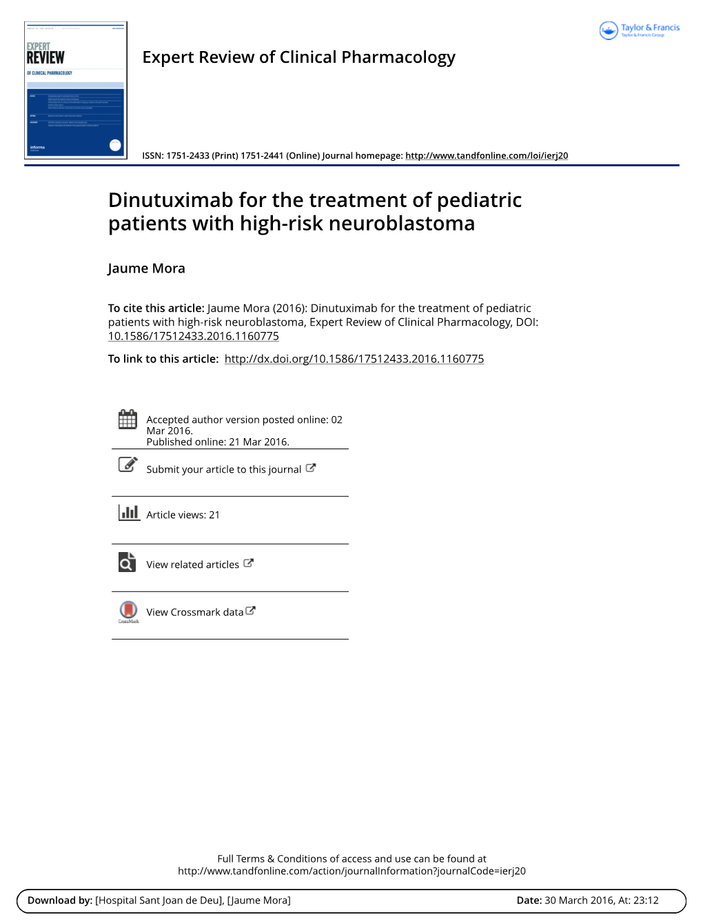 Dinutuximab for the Treatment of Pediatric Patients with High-Risk Neuroblastoma