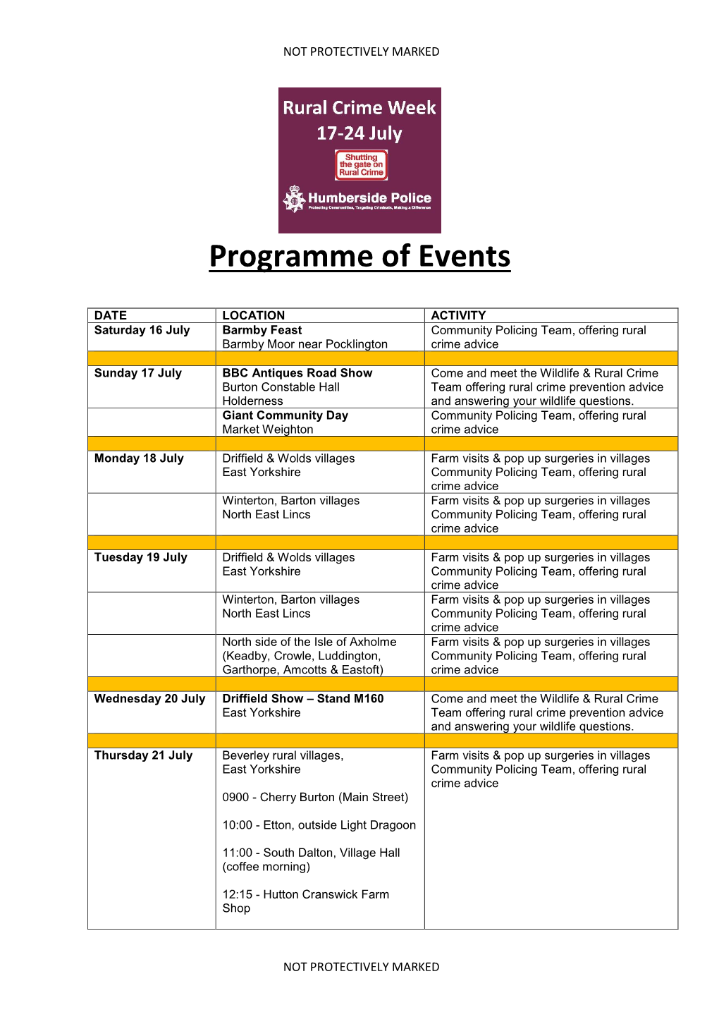 Programme of Events