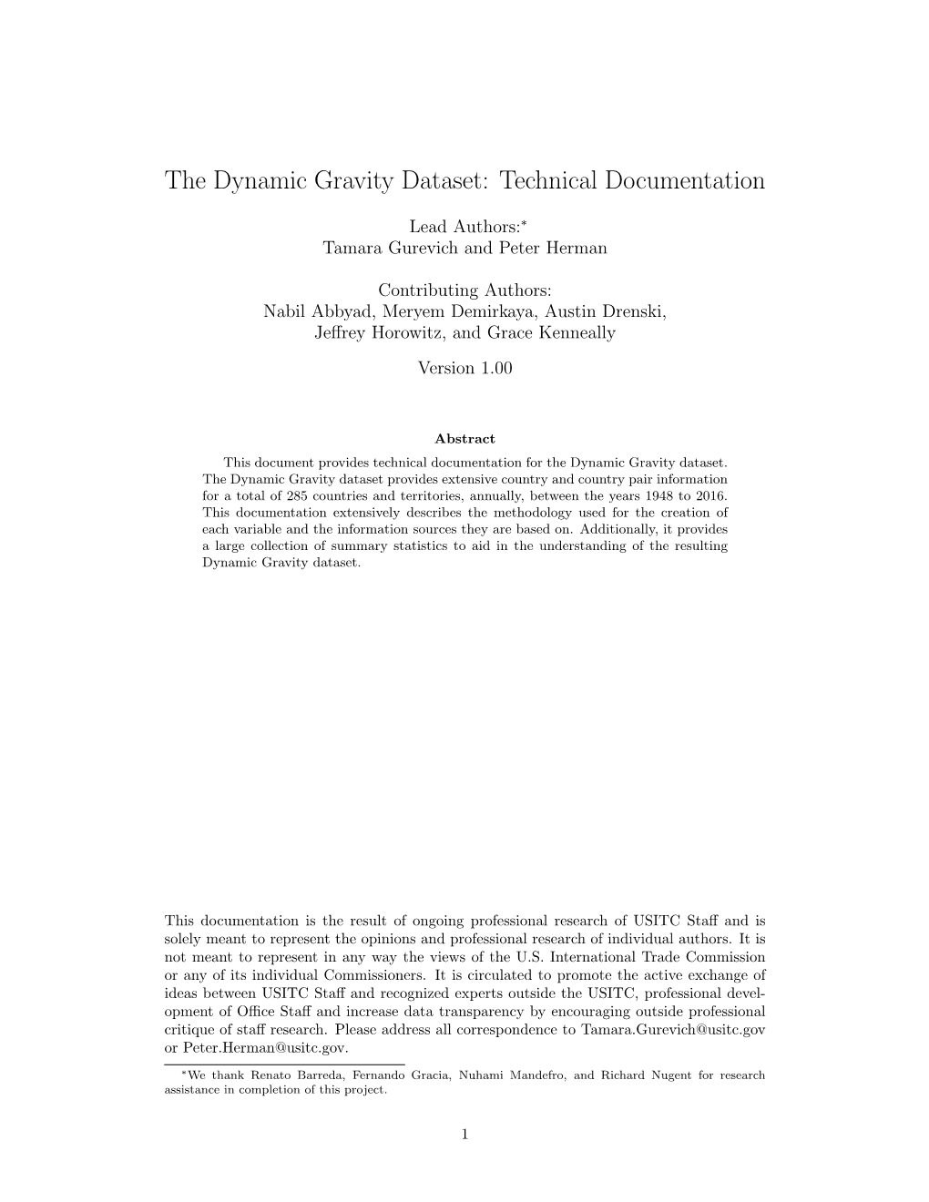 The Dynamic Gravity Dataset: Technical Documentation