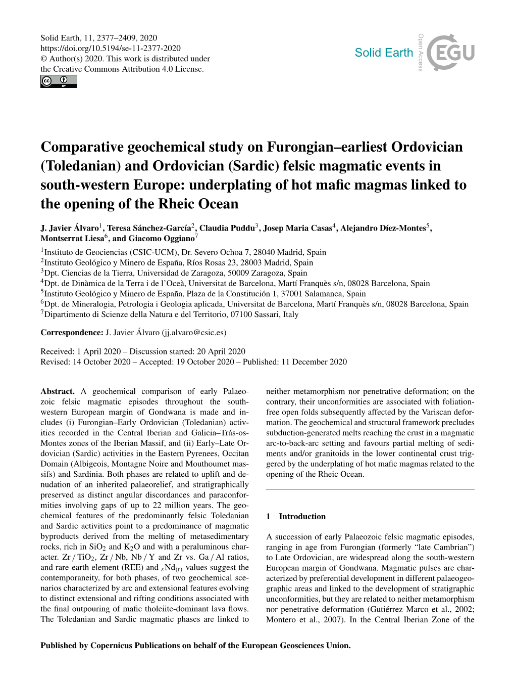 And Ordovician (Sardic) Felsic Magmatic Events in South-Western Europe: Underplating of Hot Maﬁc Magmas Linked to the Opening of the Rheic Ocean