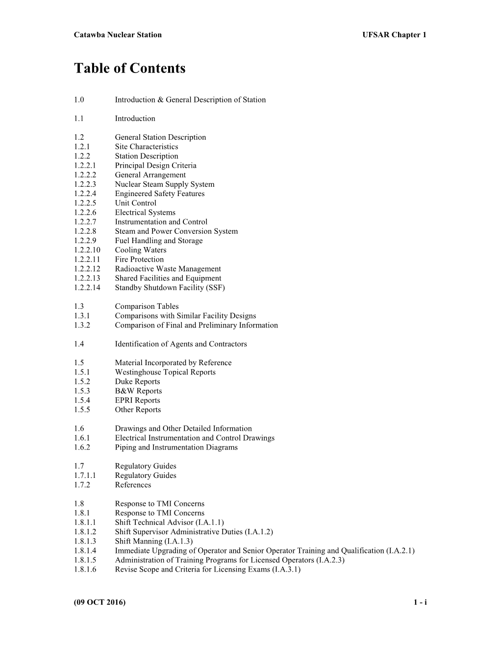 Catawba Nuclear Station, Units 1 & 2, Revision 19 to Updated Final Safety Analysis Report, Chapter 1, Introduction &