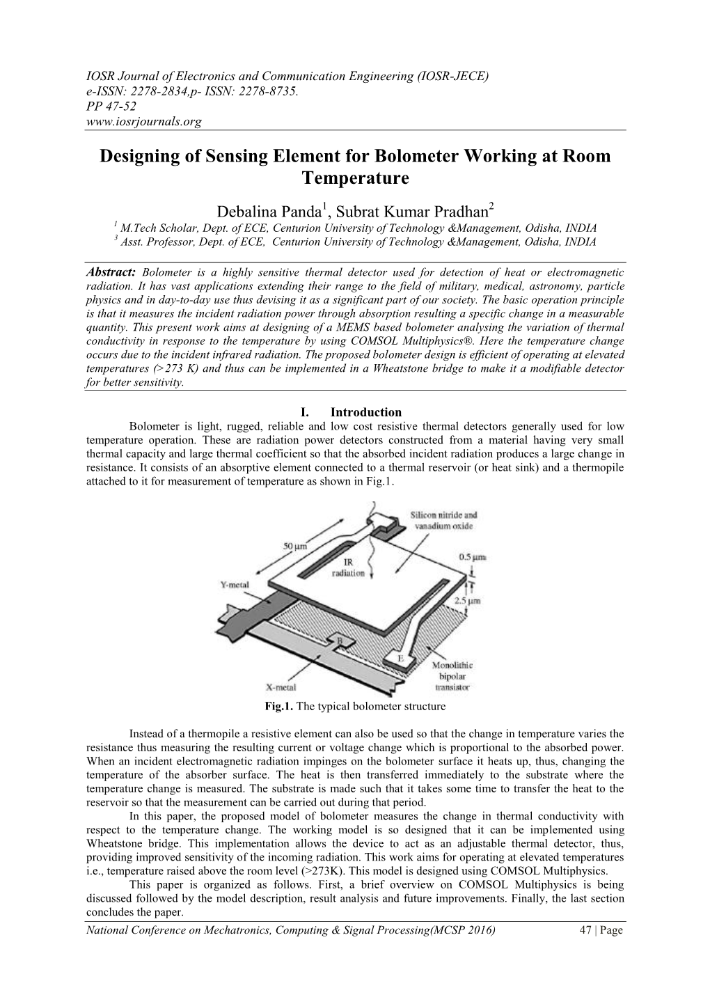 Designing of Sensing Element for Bolometer Working at Room Temperature