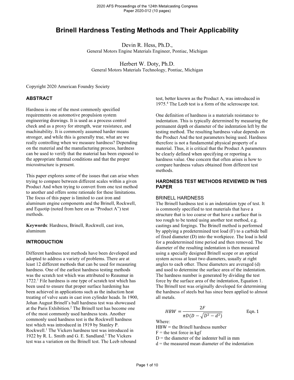 Brinell Hardness Testing Methods and Their Applicability