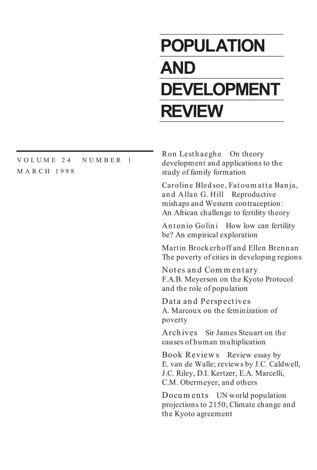 Population and Development Review, Volume 24, Number 1