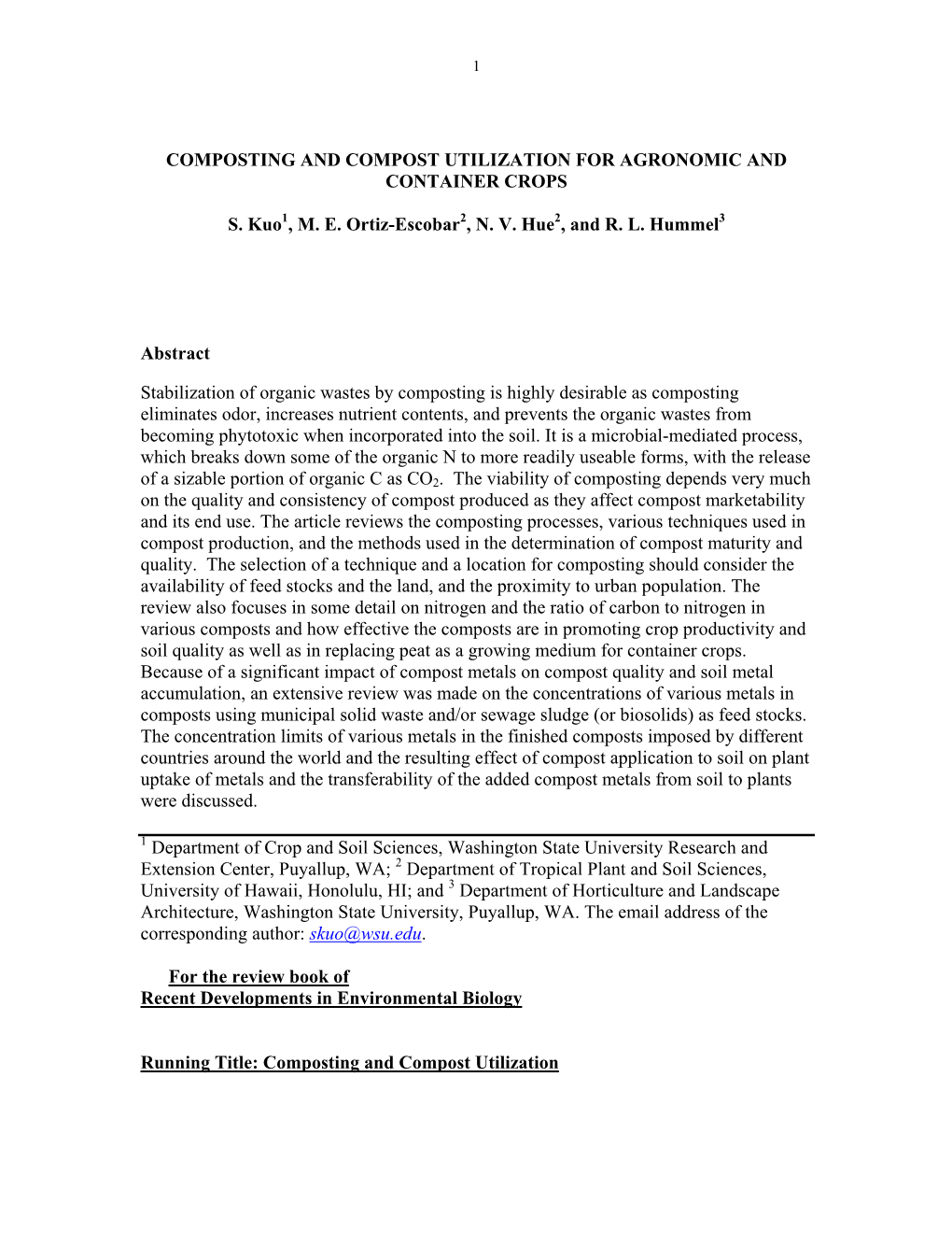 Composting and Compost Utilization for Agronomic and Container Crops