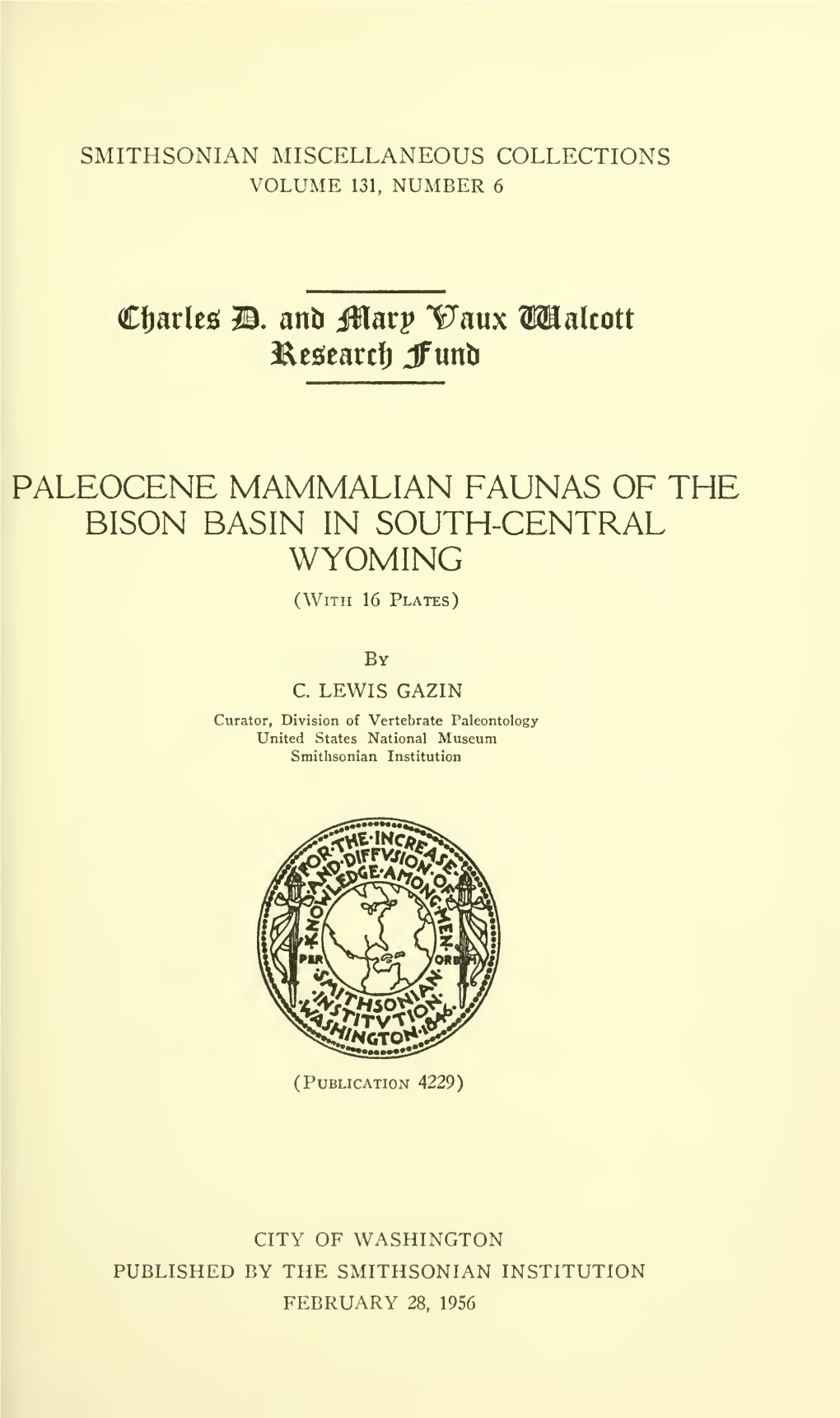 Paleocene Mammalian Faunas of the Bison Basin in South-Central Wyoming