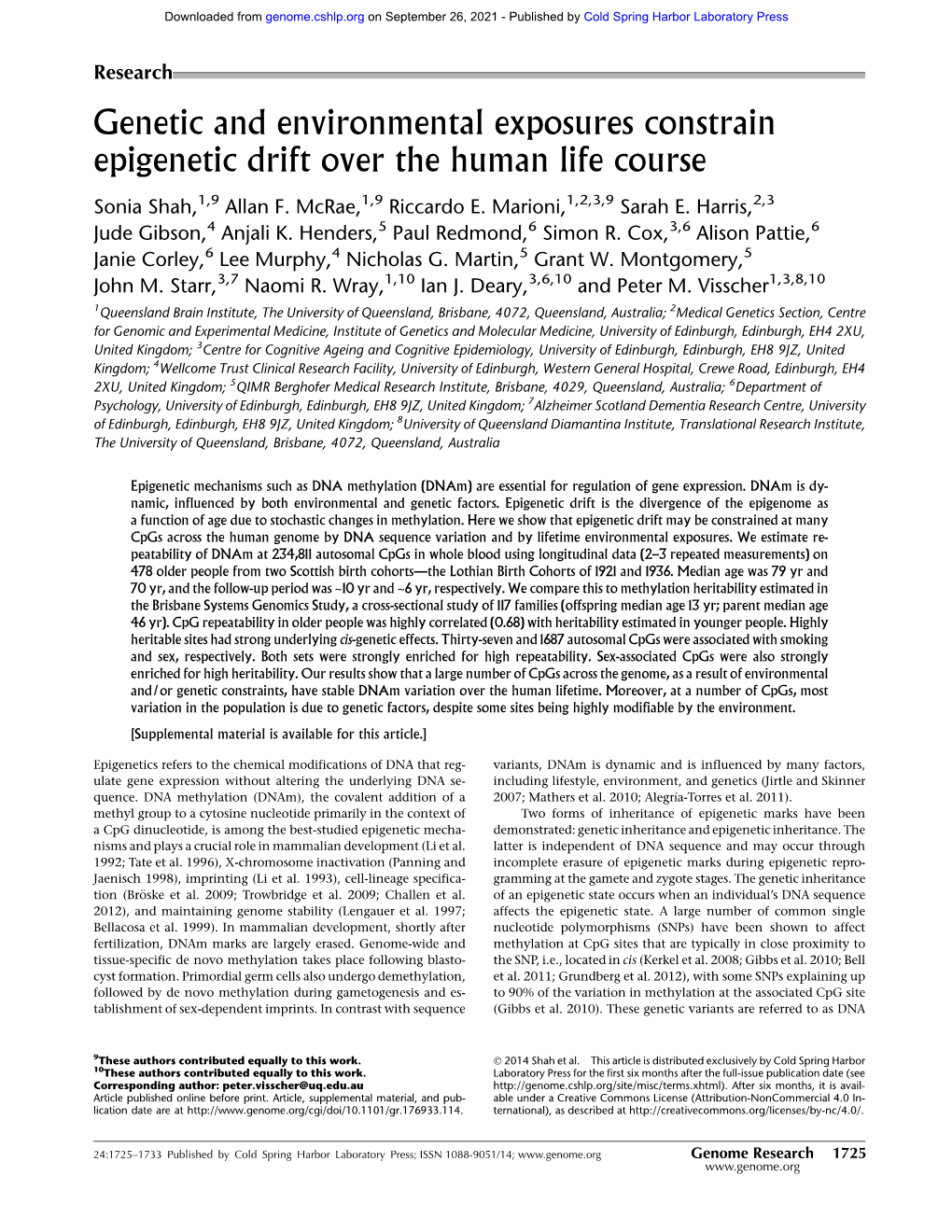 Genetic and Environmental Exposures Constrain Epigenetic Drift Over the Human Life Course