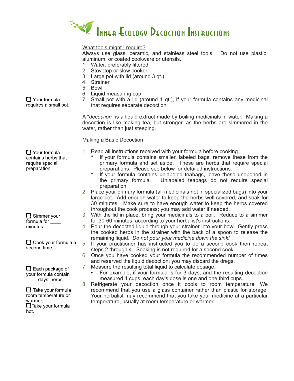 IE Decoction Instructions