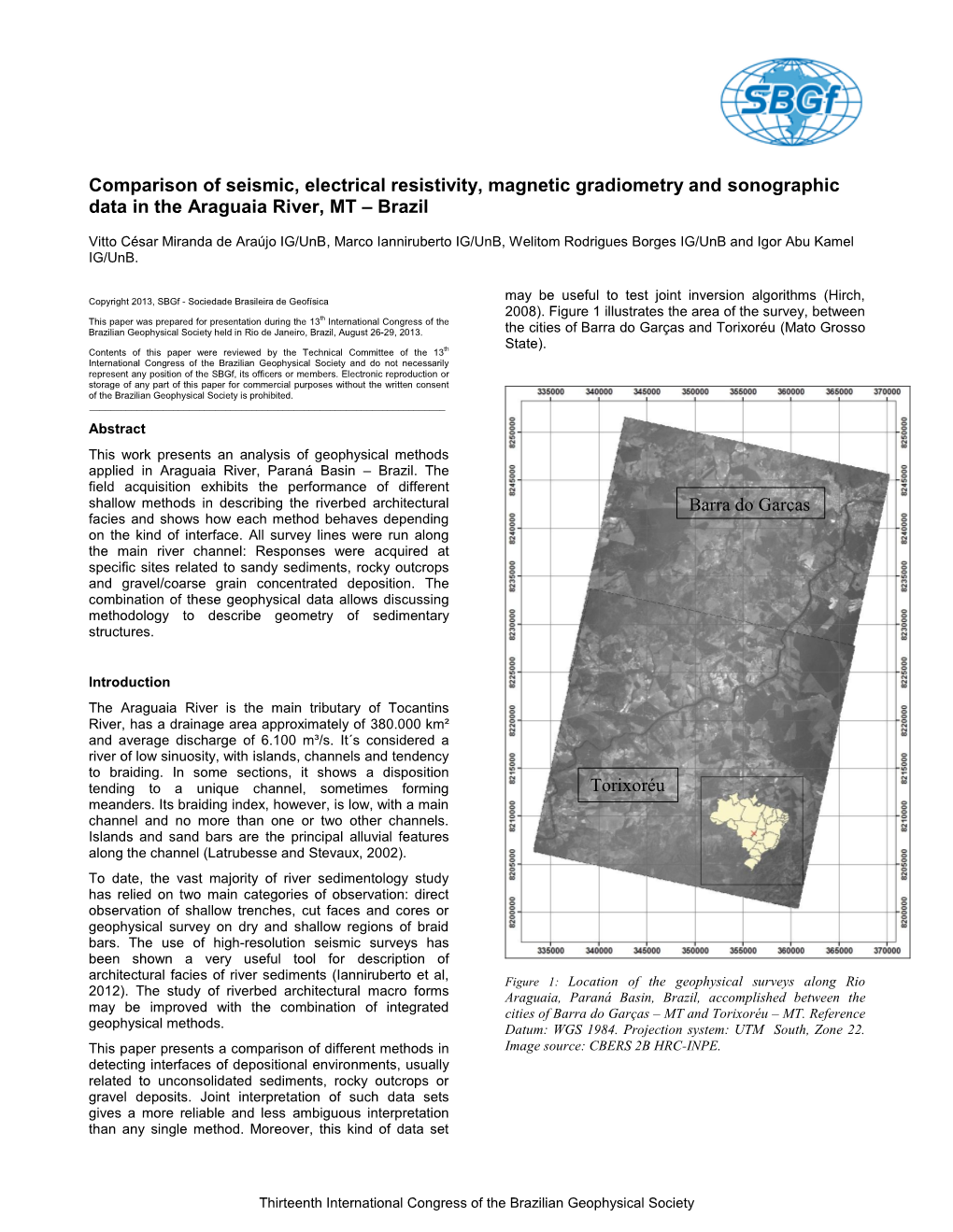 Comparison of Seismic, Electrical Resistivity, Magnetic Gradiometry and Sonographic Data in the Araguaia River, MT – Brazil