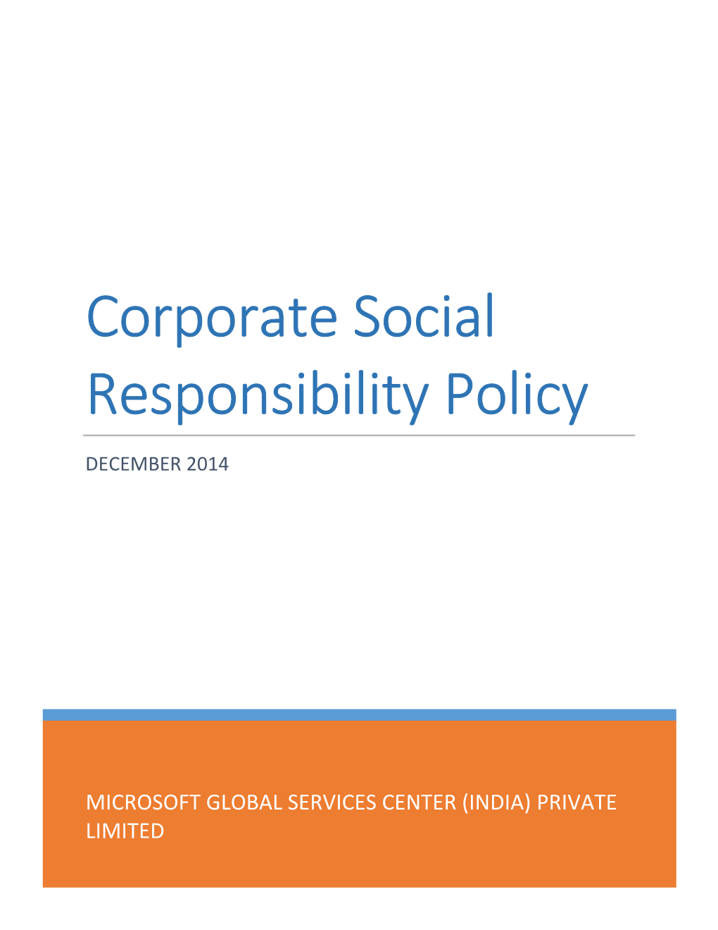 Corporate Social Responsibility Policy