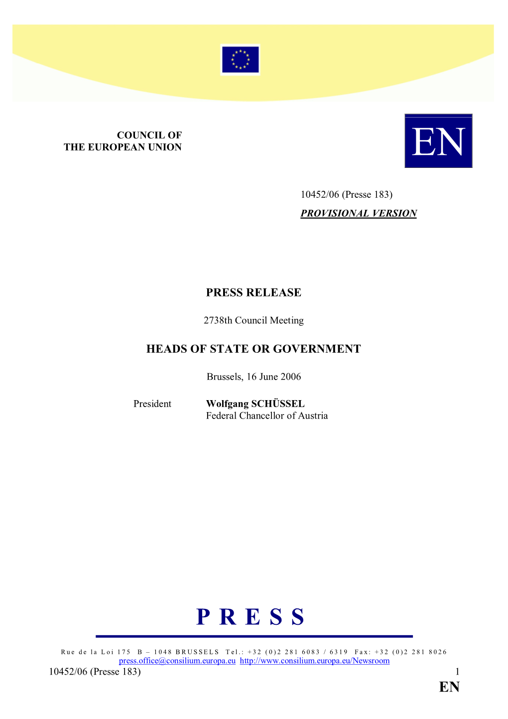 Press Release Heads of State Or Government