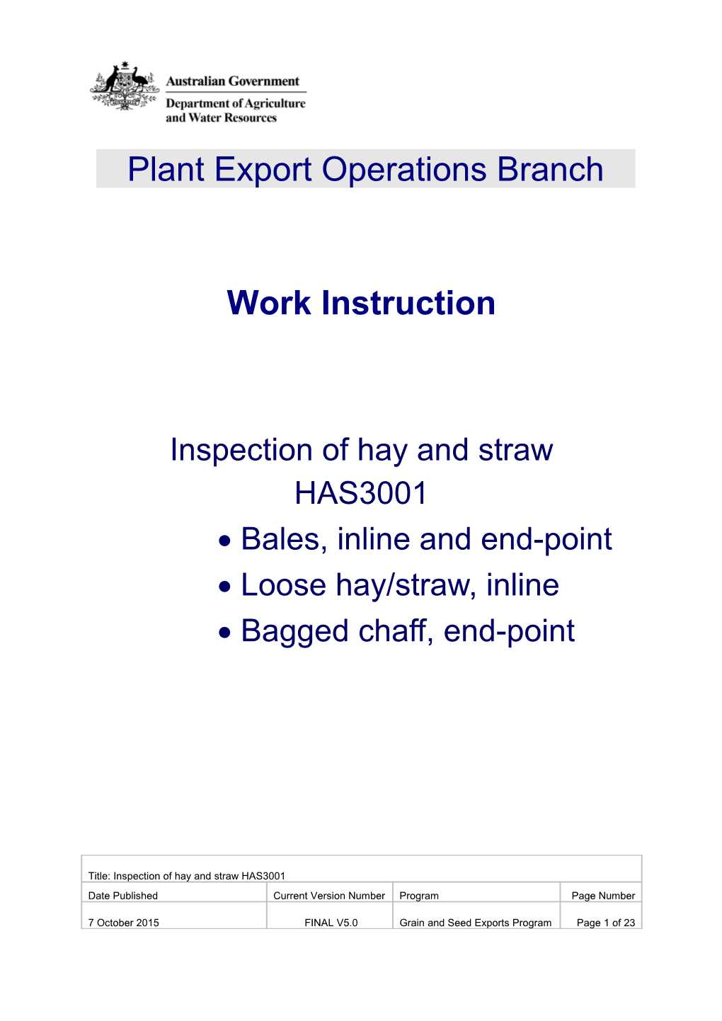 Plant Export Operations Branch