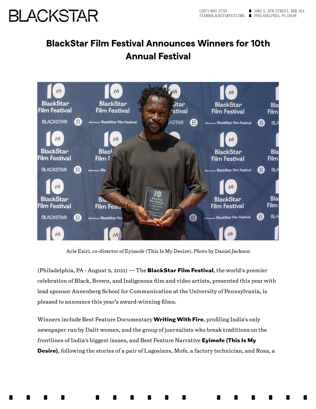 Blackstar Film Festival Announces Winners for 10Th Annual Festival