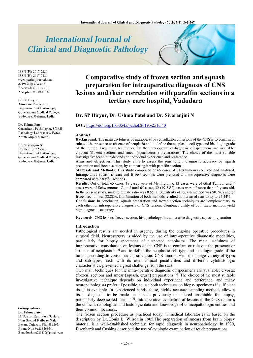 Comparative Study of Frozen Section and Squash Preparation For