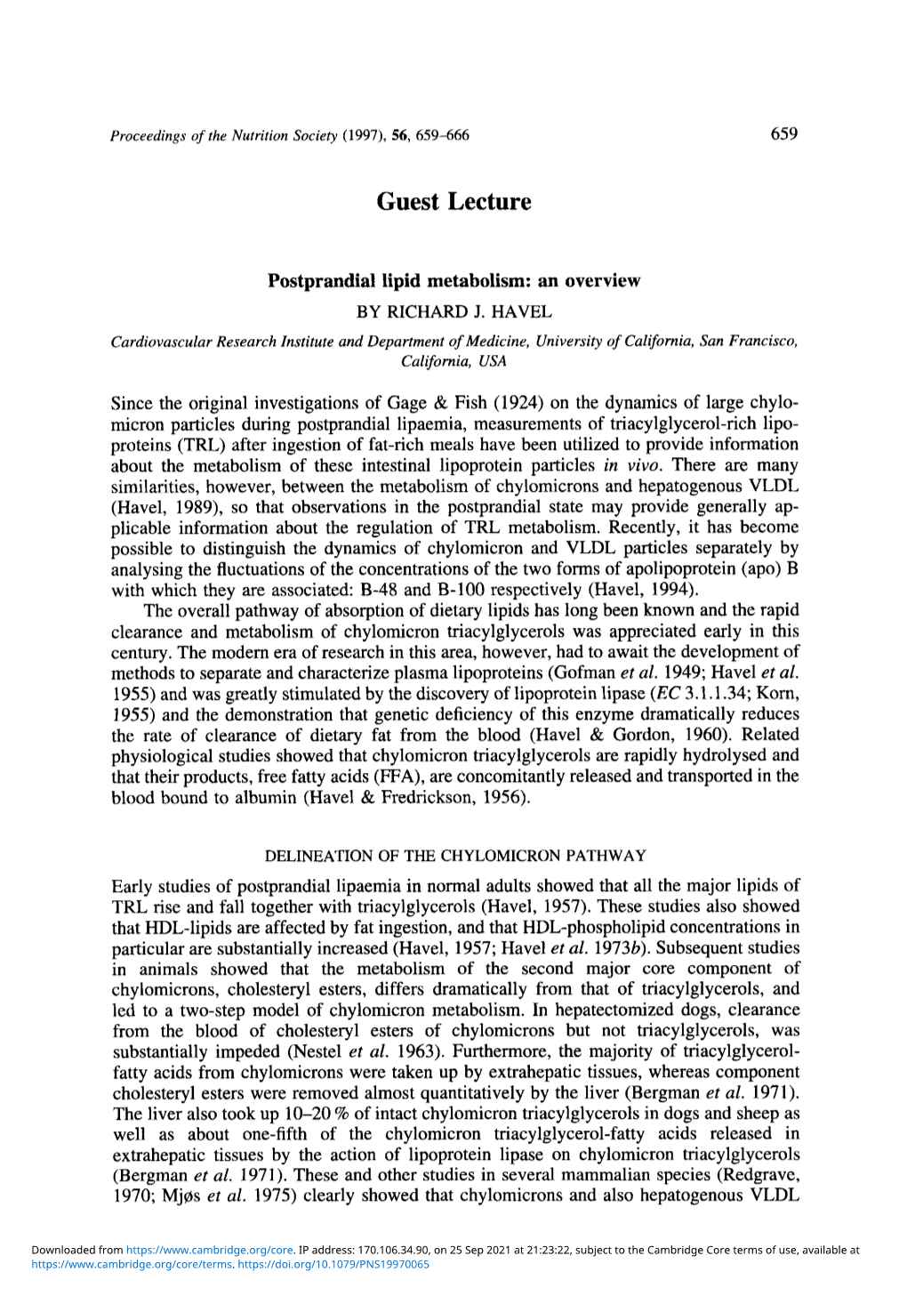 Postprandial Lipid Metabolism: an Overview by RICHARD J