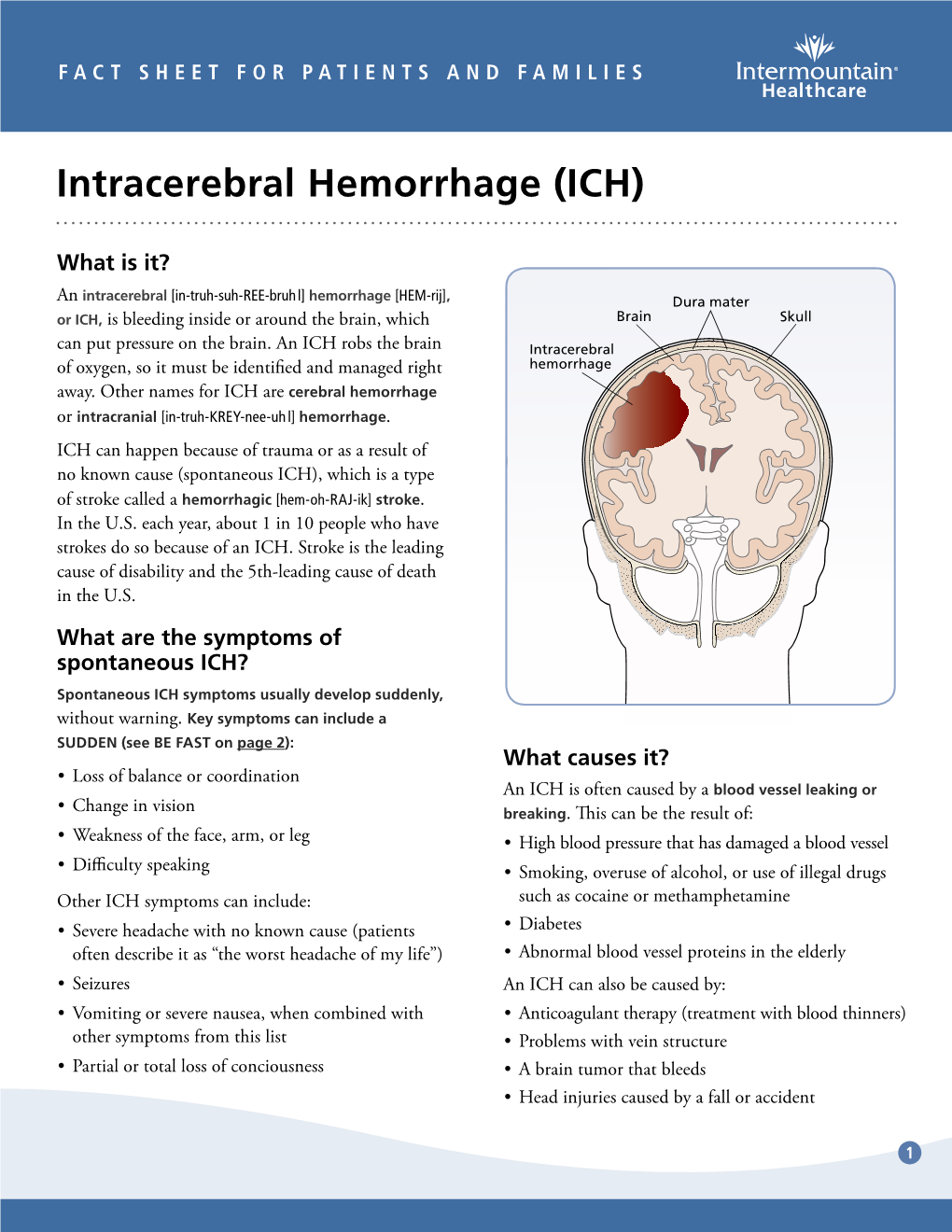 Intracerebral Hemorrhage ICH Fact Sheet