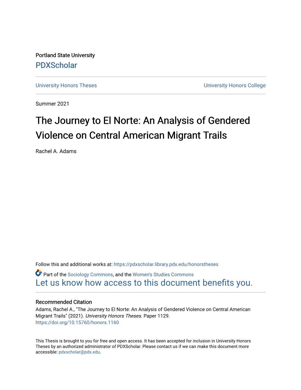 An Analysis of Gendered Violence on Central American Migrant Trails
