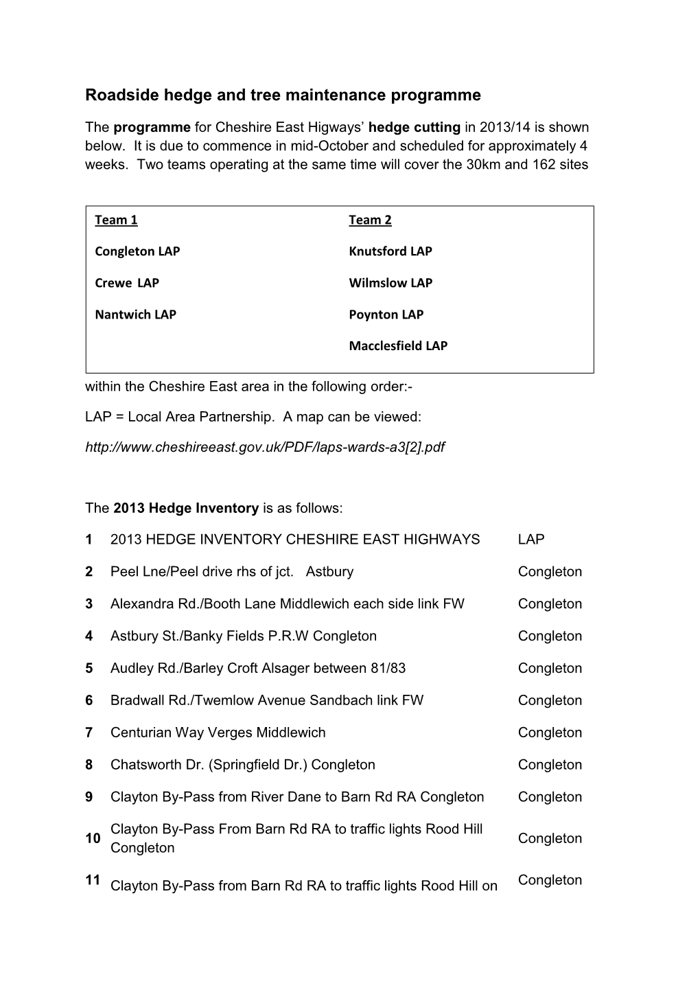 Roadside Hedge and Tree Maintenance Programme