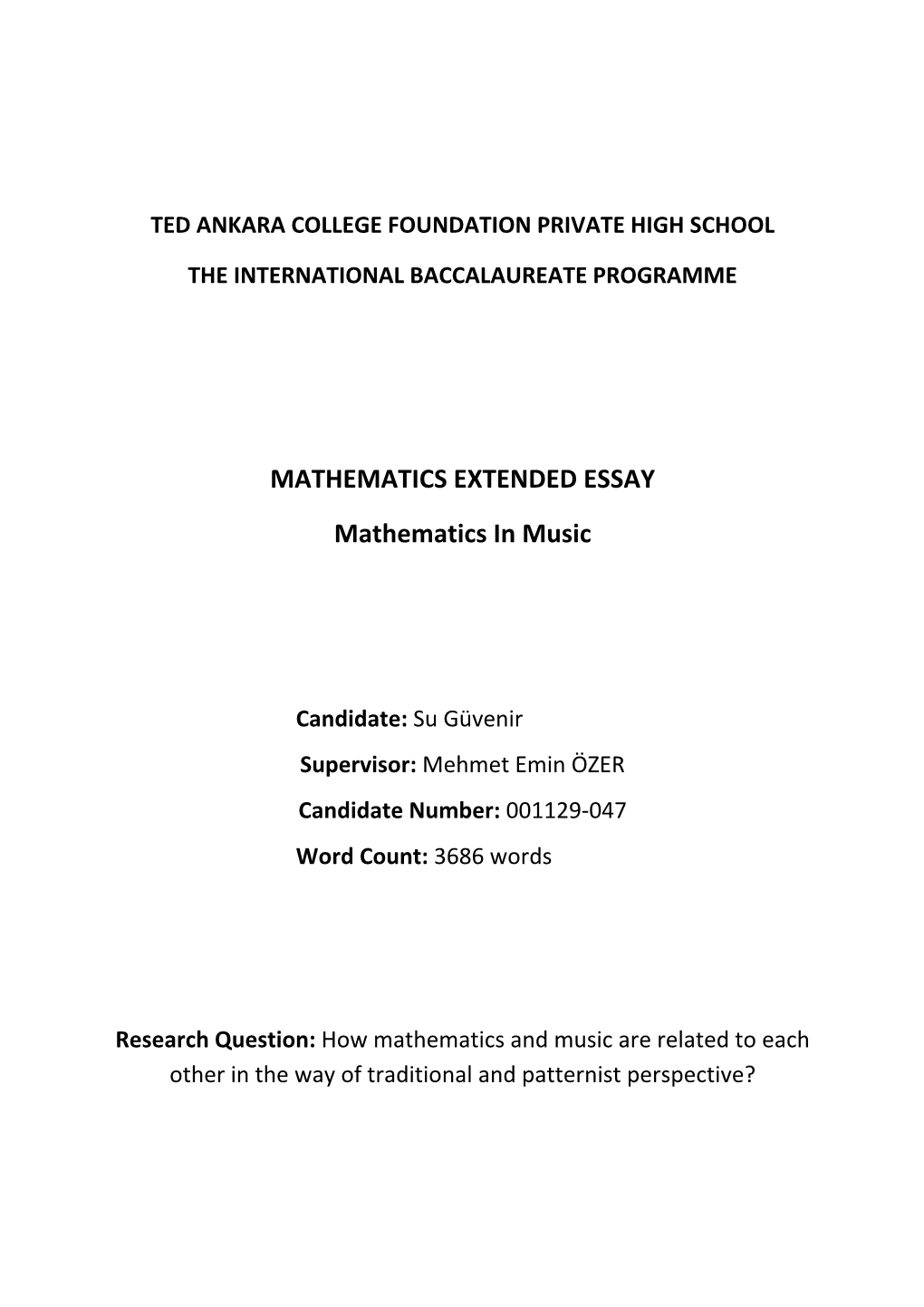 MATHEMATICS EXTENDED ESSAY Mathematics in Music