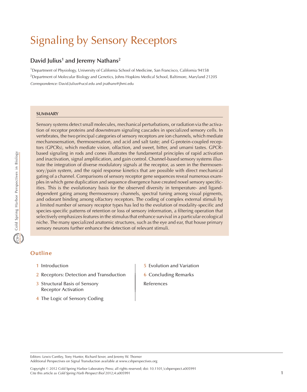 Signaling by Sensory Receptors