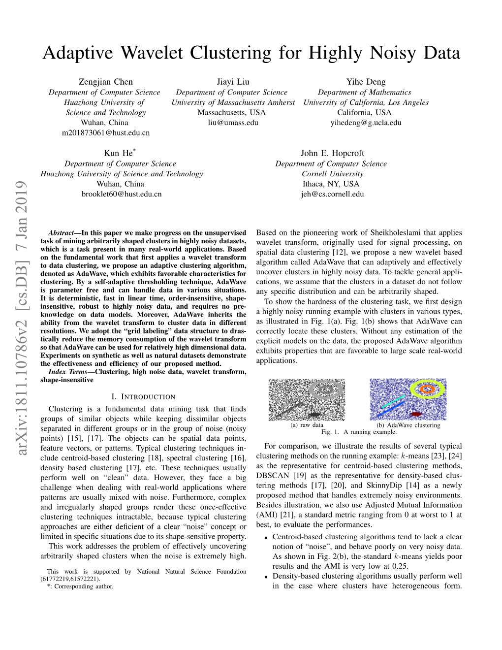 Adaptive Wavelet Clustering for Highly Noisy Data