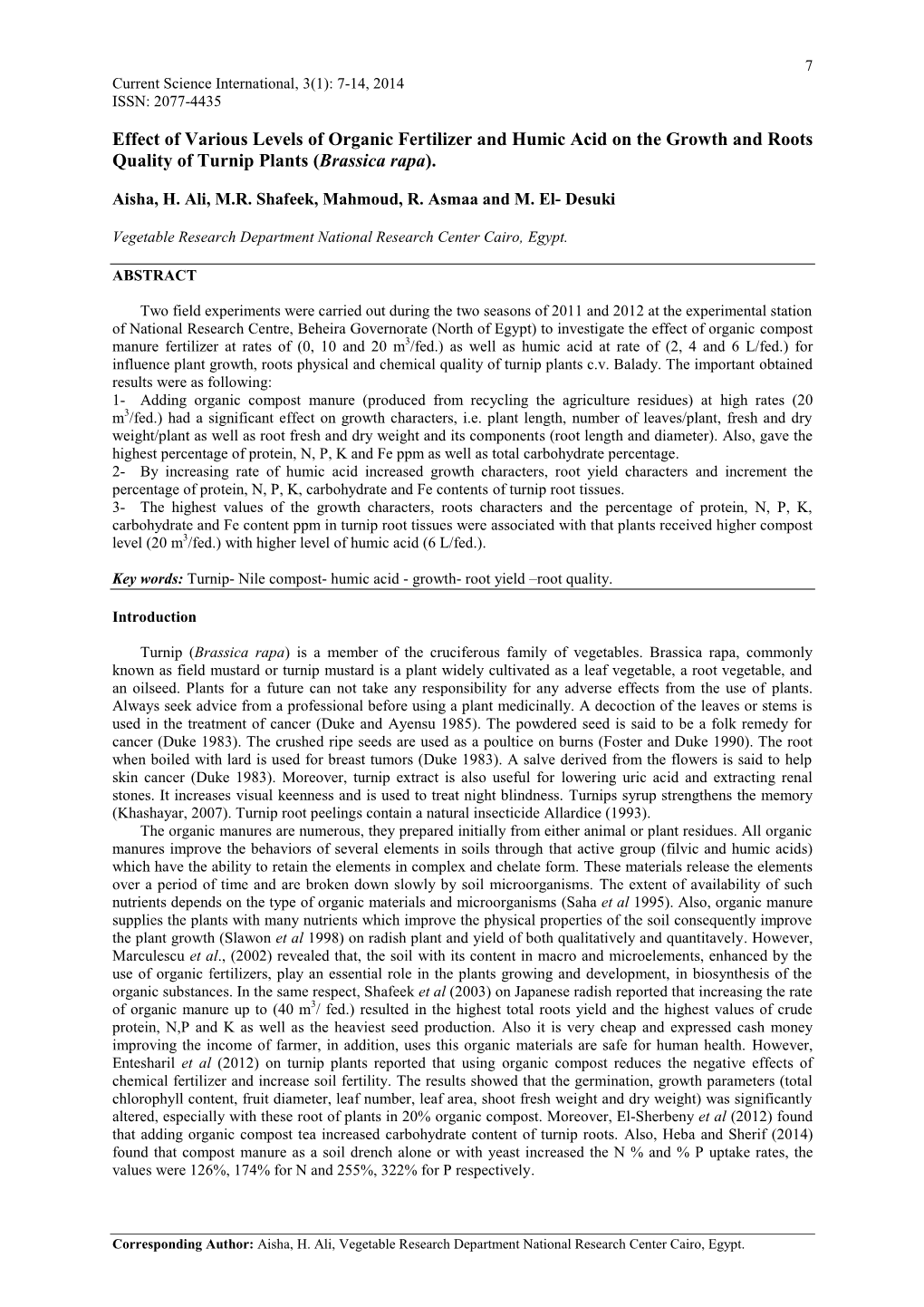 Effect of Various Levels of Humic Acid and Organic Fertilizer on the Growth