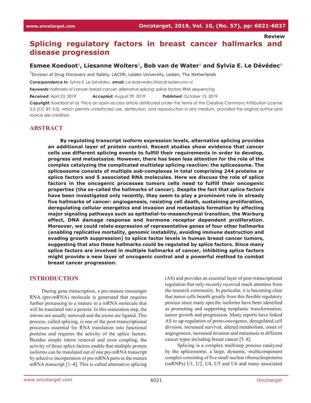 Splicing Regulatory Factors in Breast Cancer Hallmarks and Disease Progression