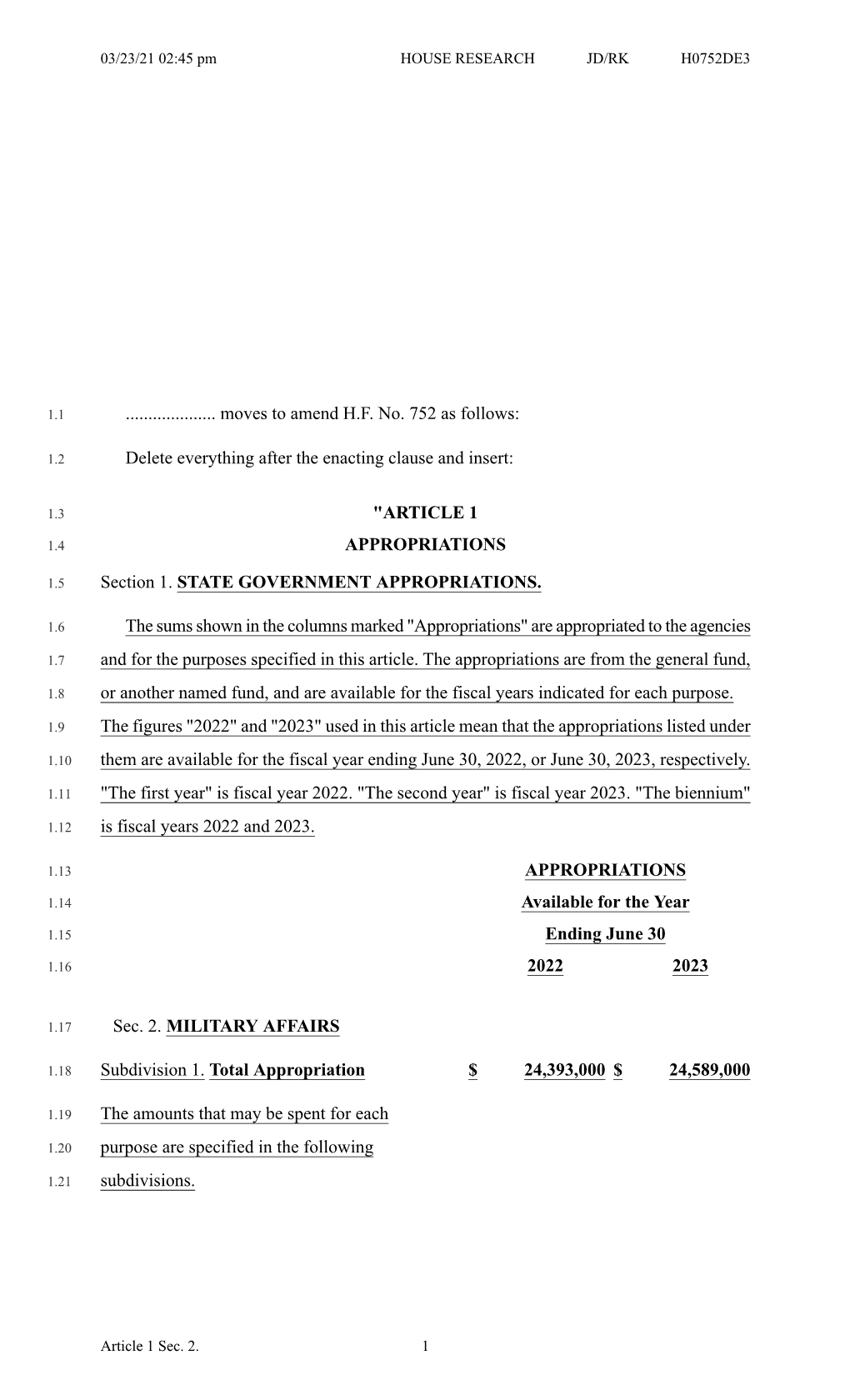 Moves to Amend HF No. 752 As Follows:​ Delete Everything After the Enacting Clause and Insert