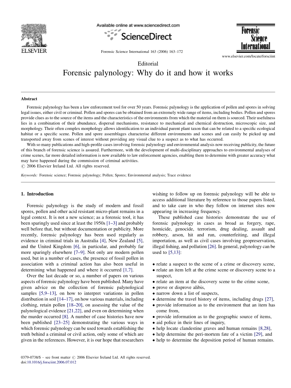 Forensic Palynology: Why Do It and How It Works