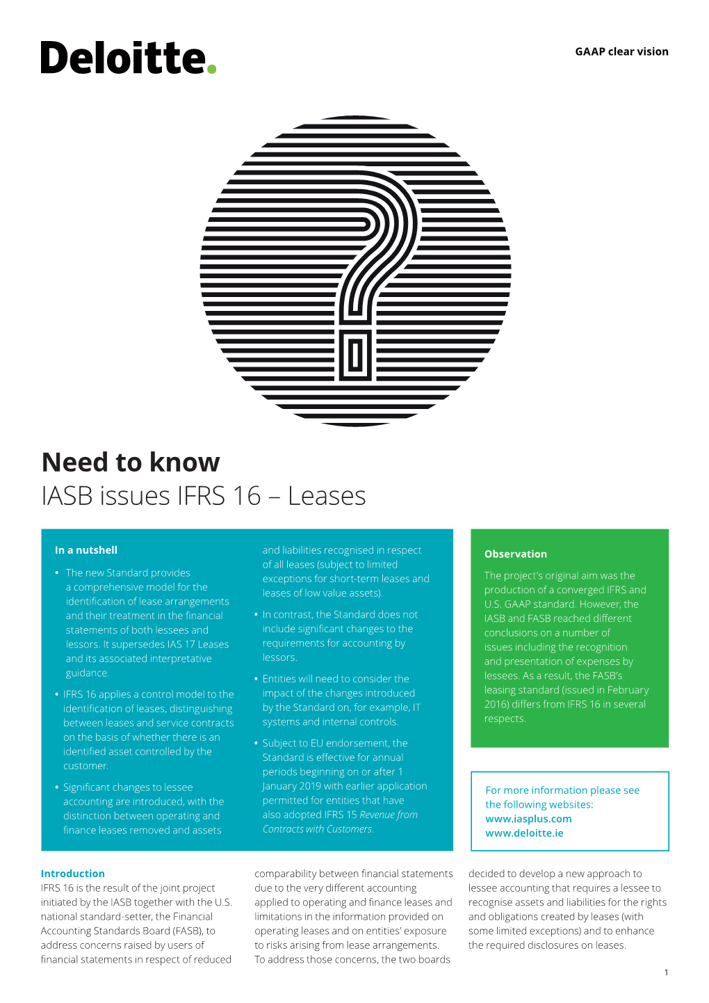 Need to Know IASB Issues IFRS 16 – Leases