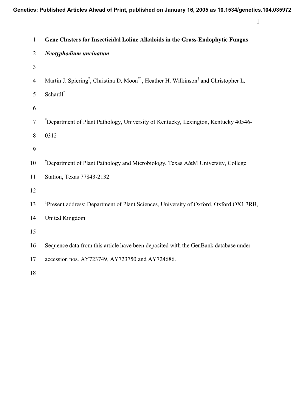 1 Gene Clusters for Insecticidal Loline Alkaloids in the Grass-Endophytic Fungus